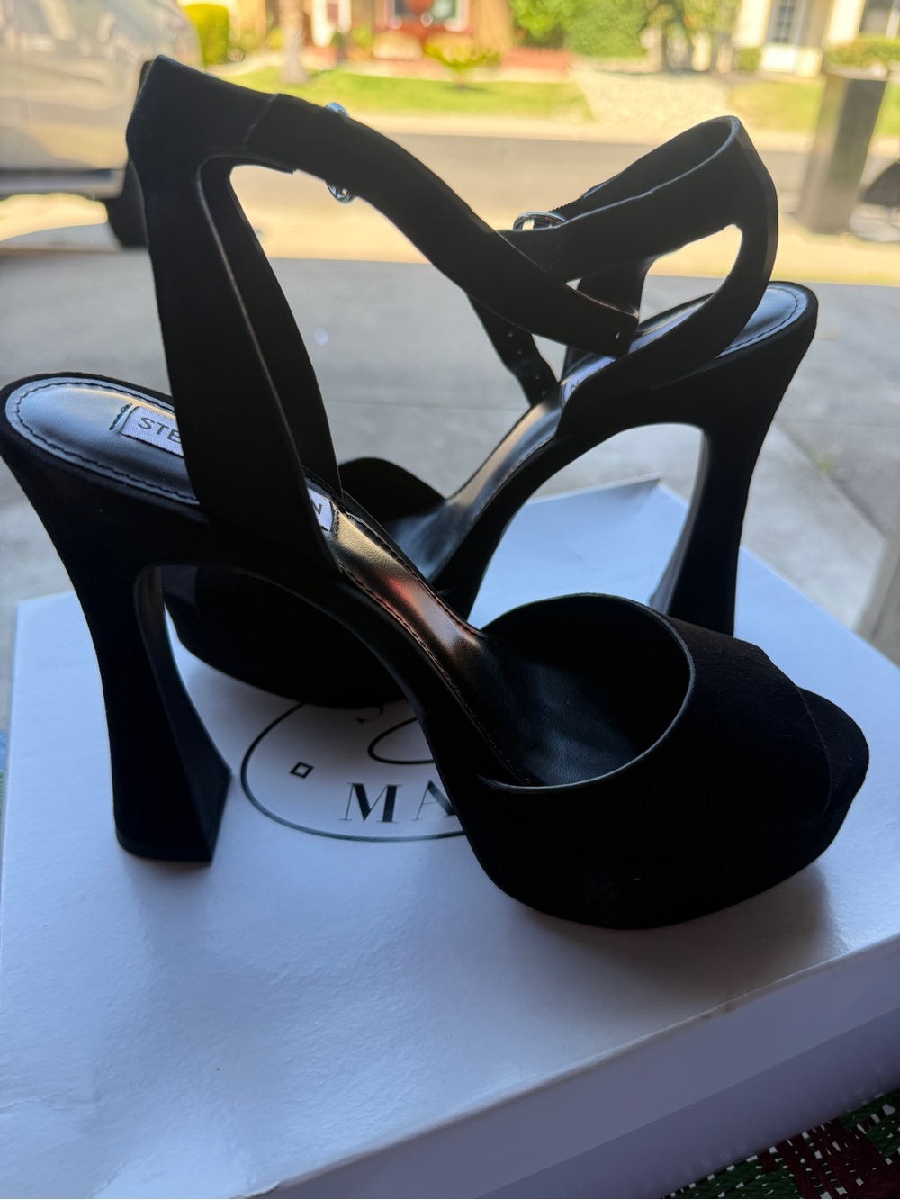 Steve Madden Black Suede Platform Peep-Toe High Heels